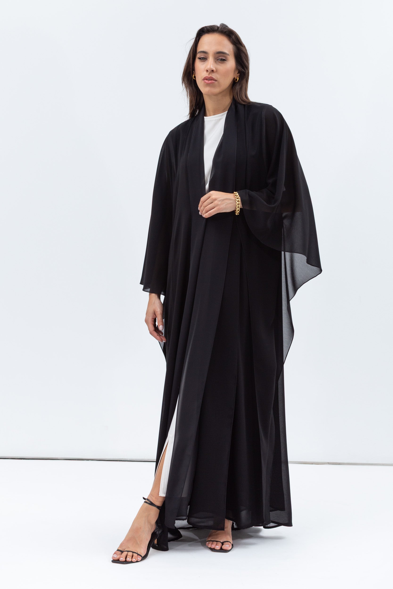Two Layer Flow Abaya in Checkered Black RTW