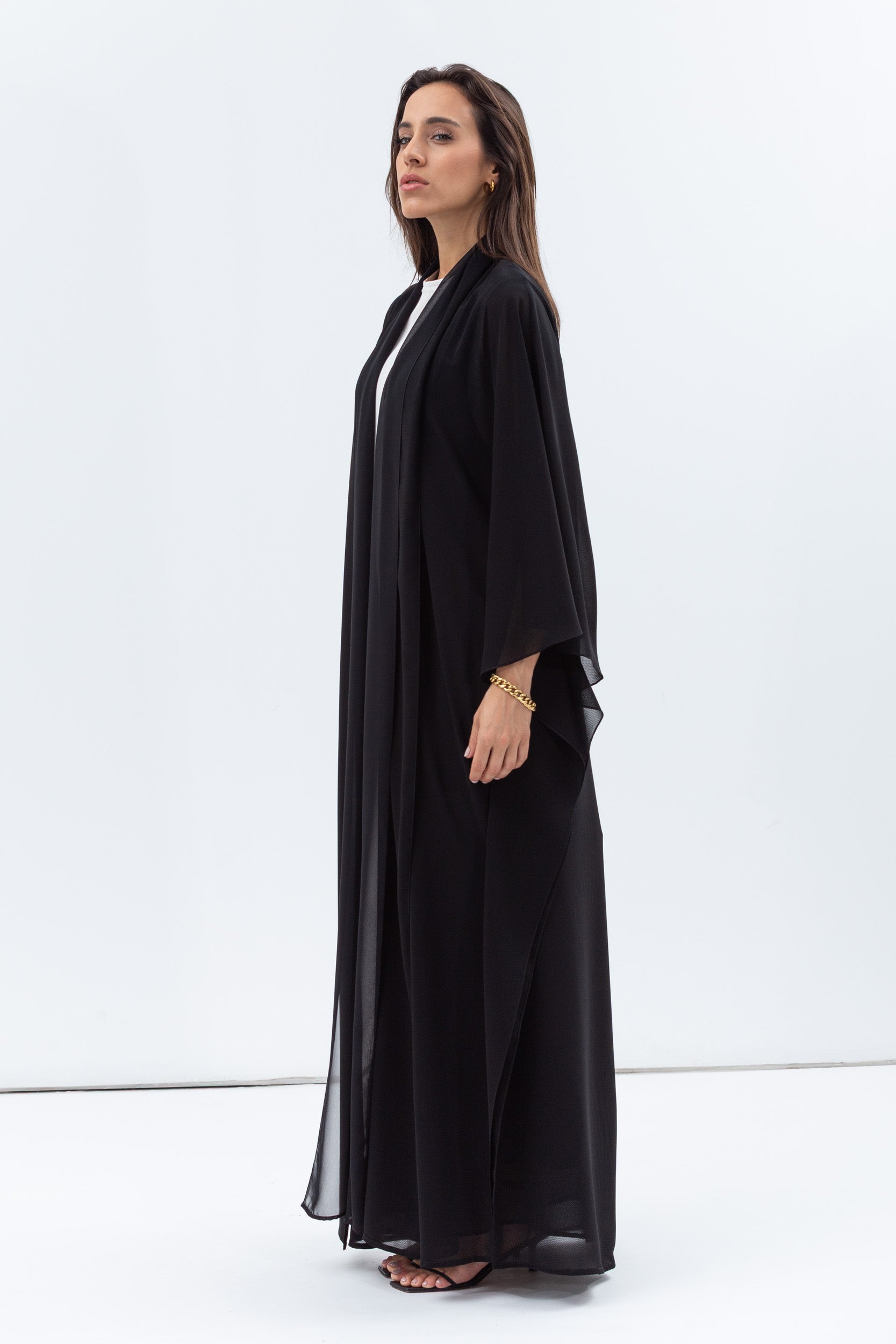 Two Layer Flow Abaya in Checkered Black RTW