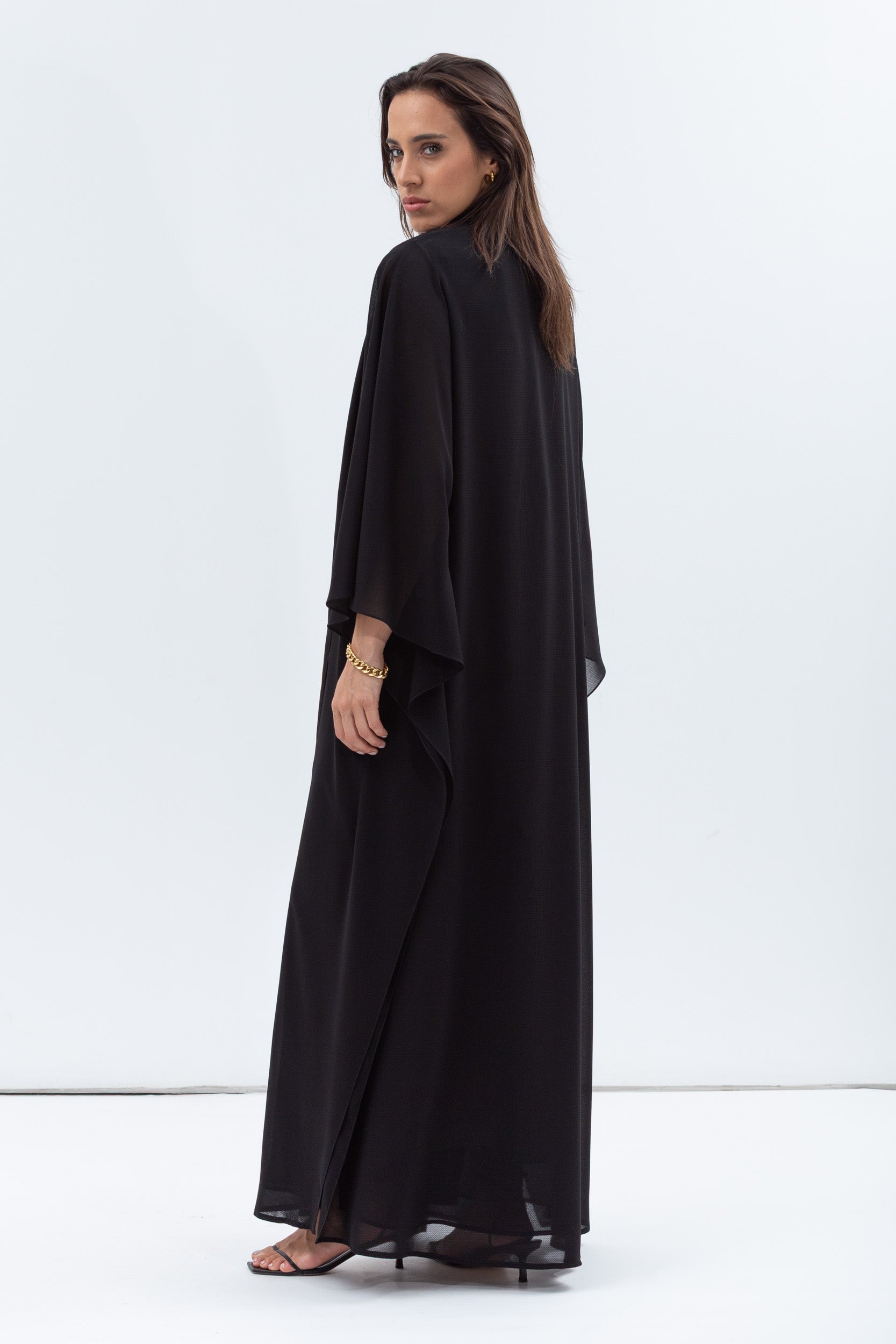 Two Layer Flow Abaya in Checkered Black RTW