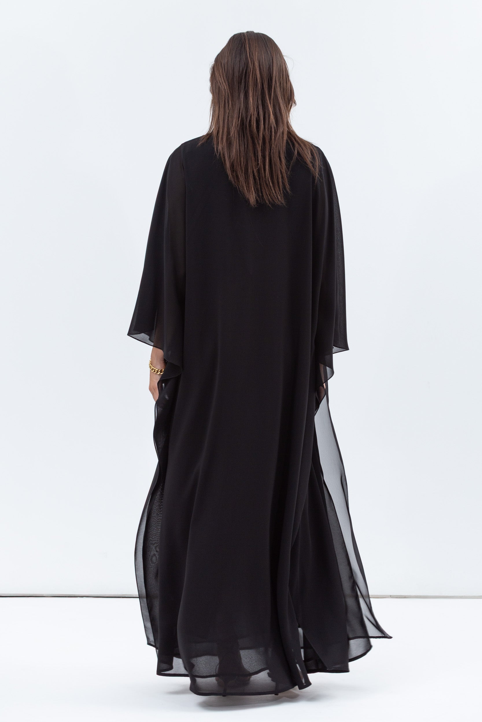 Two Layer Flow Abaya in Checkered Black RTW