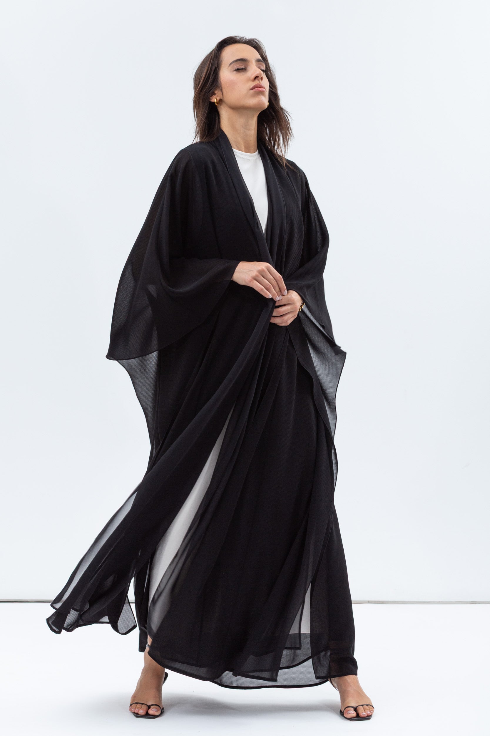 Two Layer Flow Abaya in Checkered Black