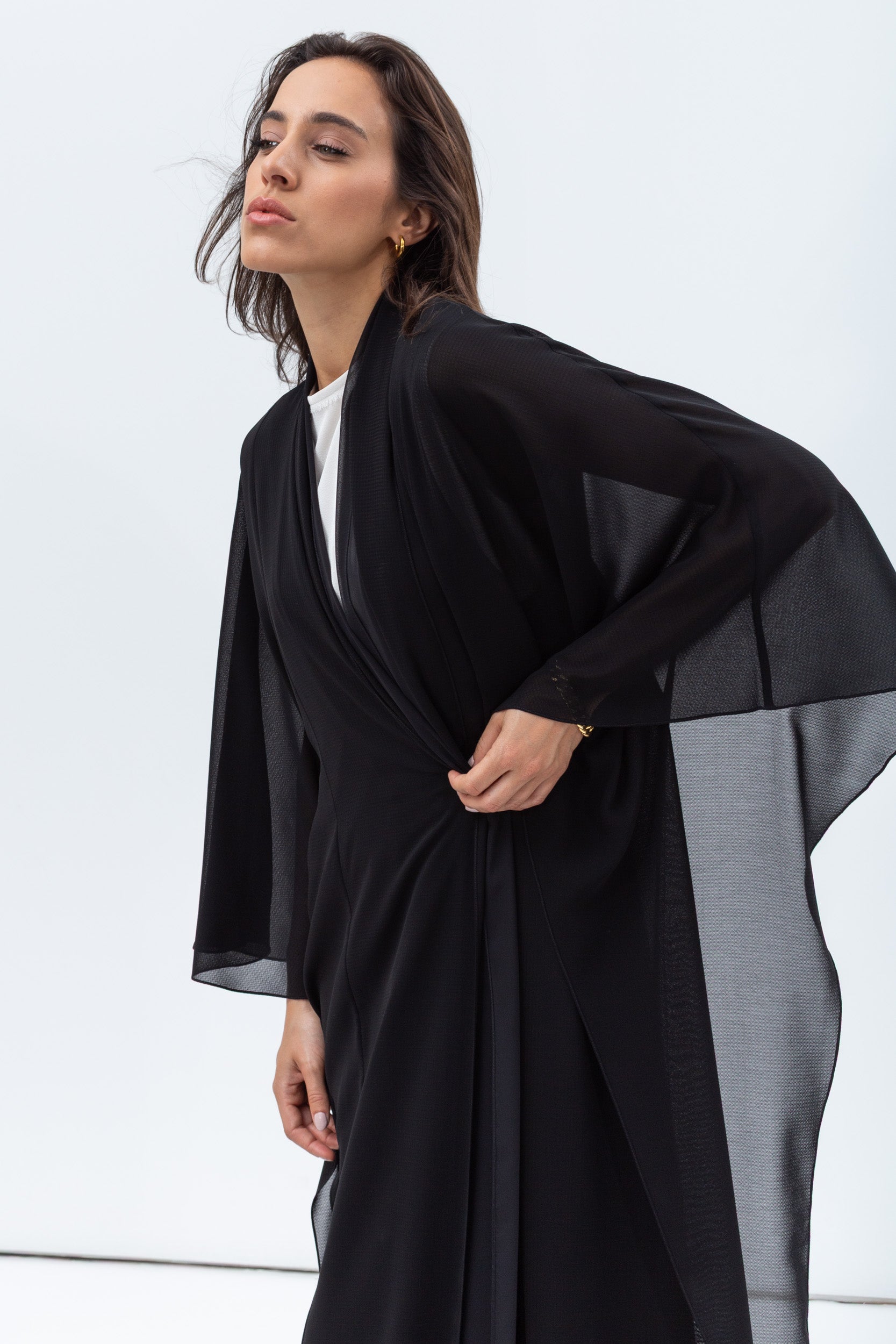 Two Layer Flow Abaya in Checkered Black