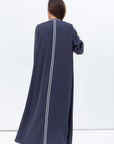 Front Closing Abaya in Blue Grey with High V Neck