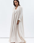 Straight Cut Abaya in Cream with Satin Lapel