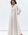 Straight Cut Abaya in Cream with Satin Lapel