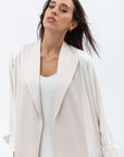 Straight Cut Abaya in Cream with Satin Lapel