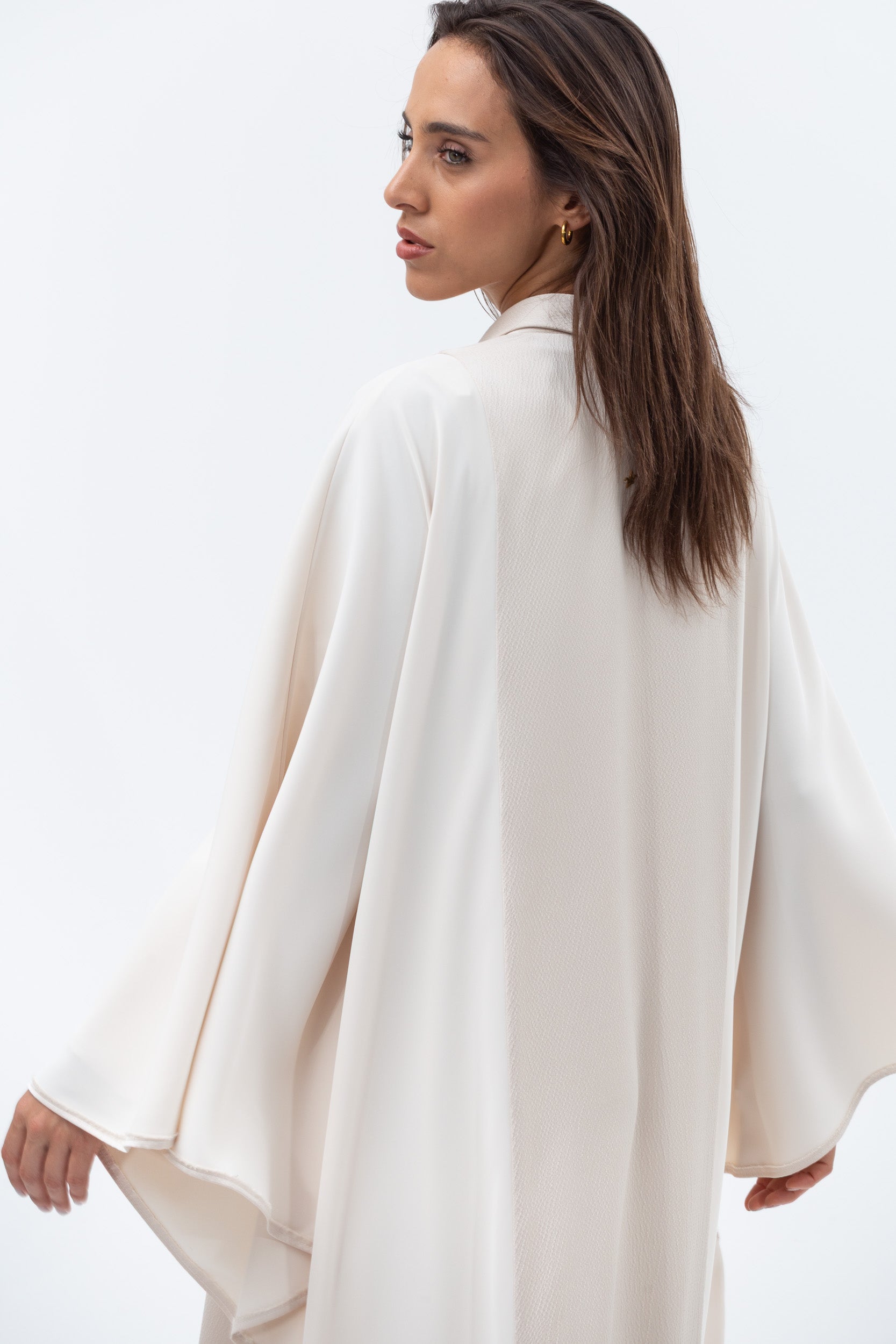 Flow Abaya with Satin Lapel in Cream