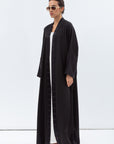 Loose cut Abaya in Black with Black Satin Detailing