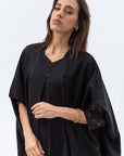 Butterfly Abaya in Black with Black & Gold Pattern