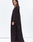 Structured Abaya in Black and Copper with Wave-line Neck