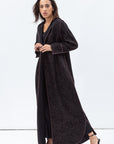 Structured Abaya in Black and Copper with Wave-line Neck