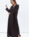 Structured Abaya in Black and Copper with Wave-line Neck