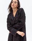 Structured Abaya in Black and Copper with Wave-line Neck