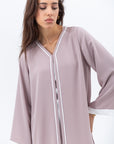 Front Closing Abaya in Dusty Pink with High V Neck
