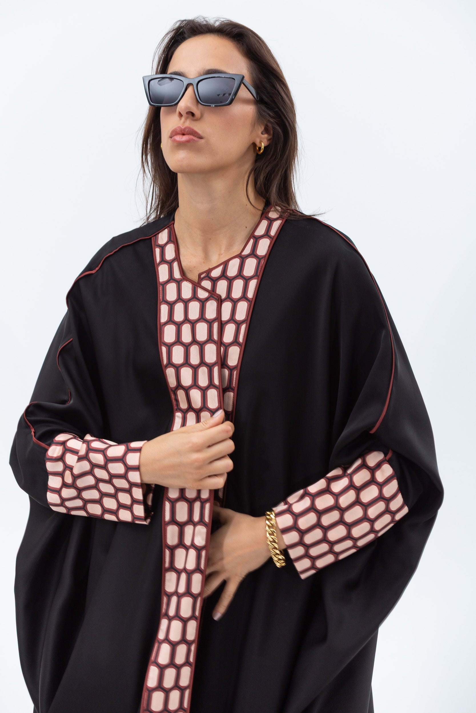 Butterfly Abaya in Black with Geometric Print