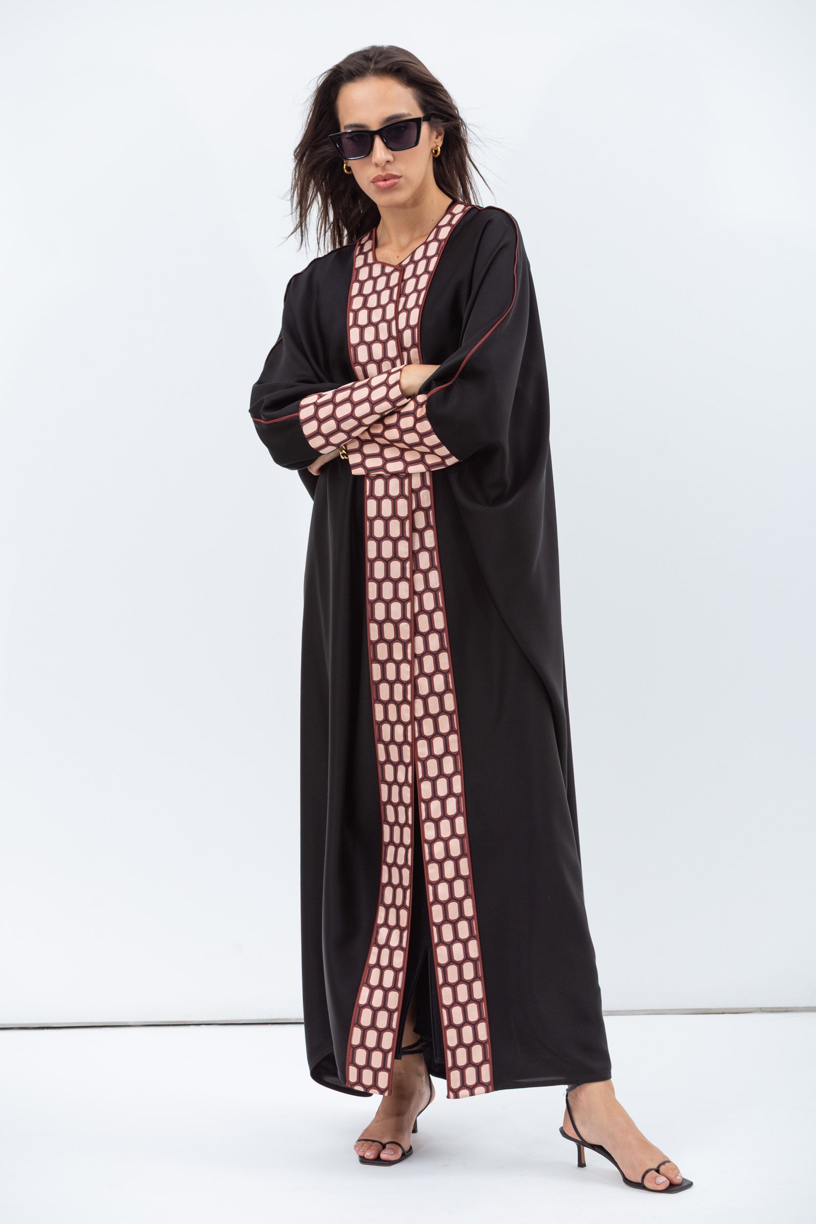 Butterfly Abaya in Black with Geometric Print