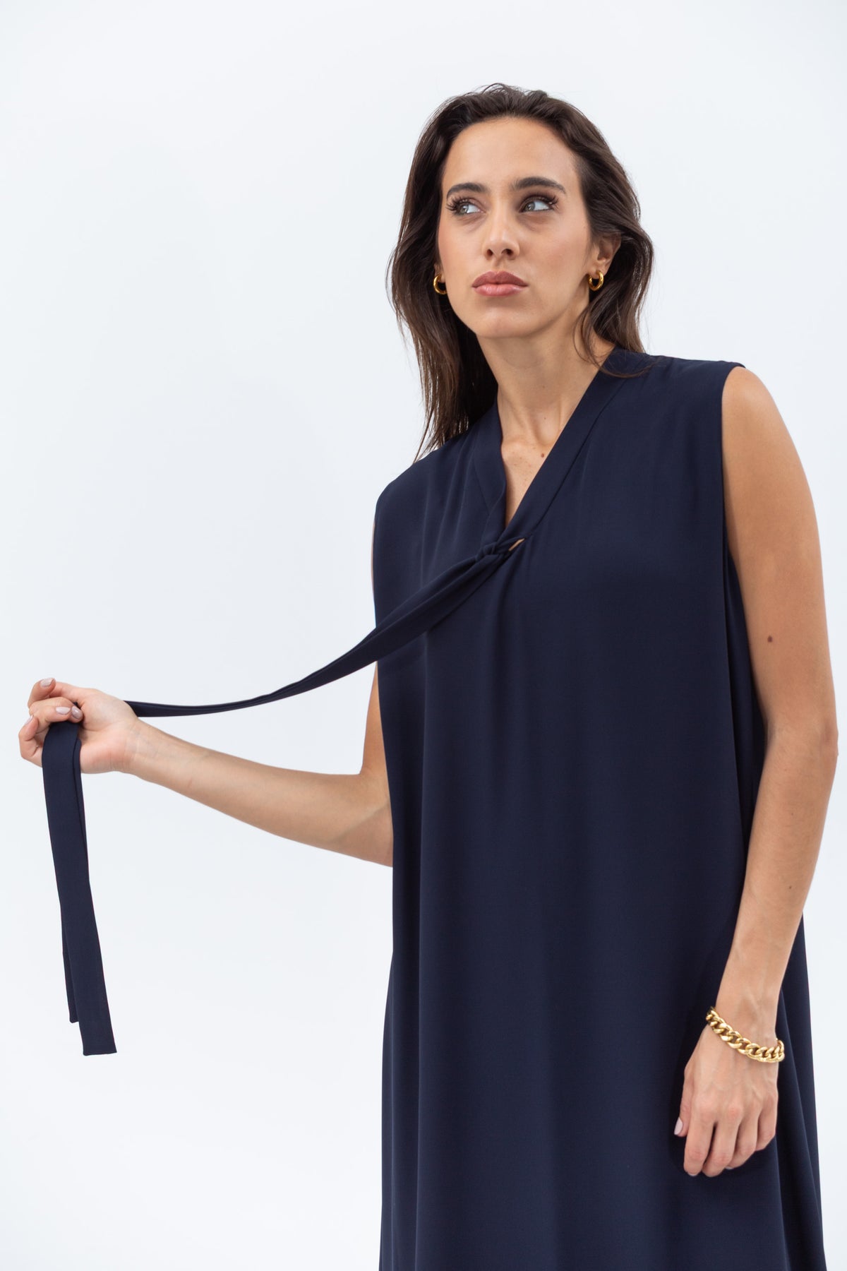 Dress in Navy with Front Tie RTW