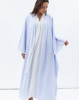 Flow Abaya in Light Blue with White Piping