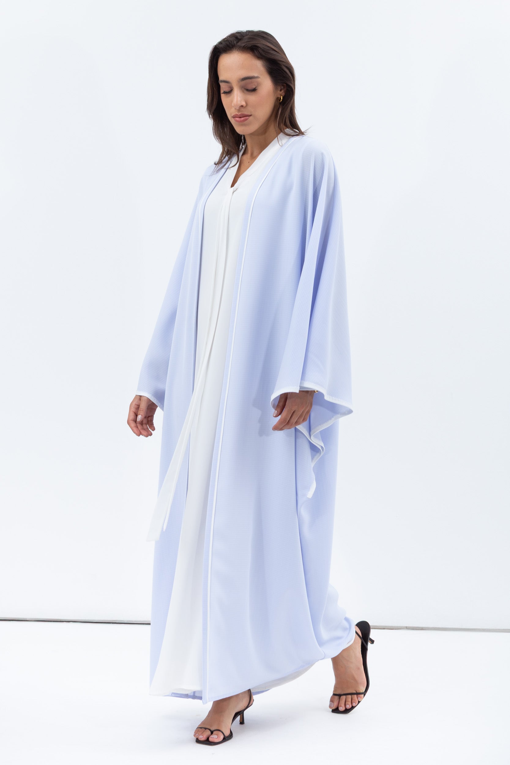Flow Abaya in Light Blue with White Piping