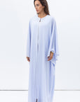Flow Abaya in Light Blue with White Piping Round Neck