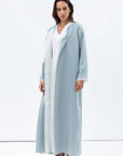 Tencel Twill Abaya in Light Blue with Silk Organza Details RTW