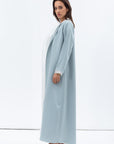 Tencel Twill Abaya in Light Blue with Silk Organza Details RTW