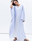 Flow Abaya in Light Blue with White Piping Round Neck
