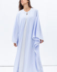 Flow Abaya in Light Blue with White Piping Round Neck
