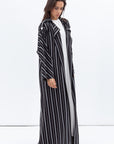 Trench Coat Abaya in Stripy Black