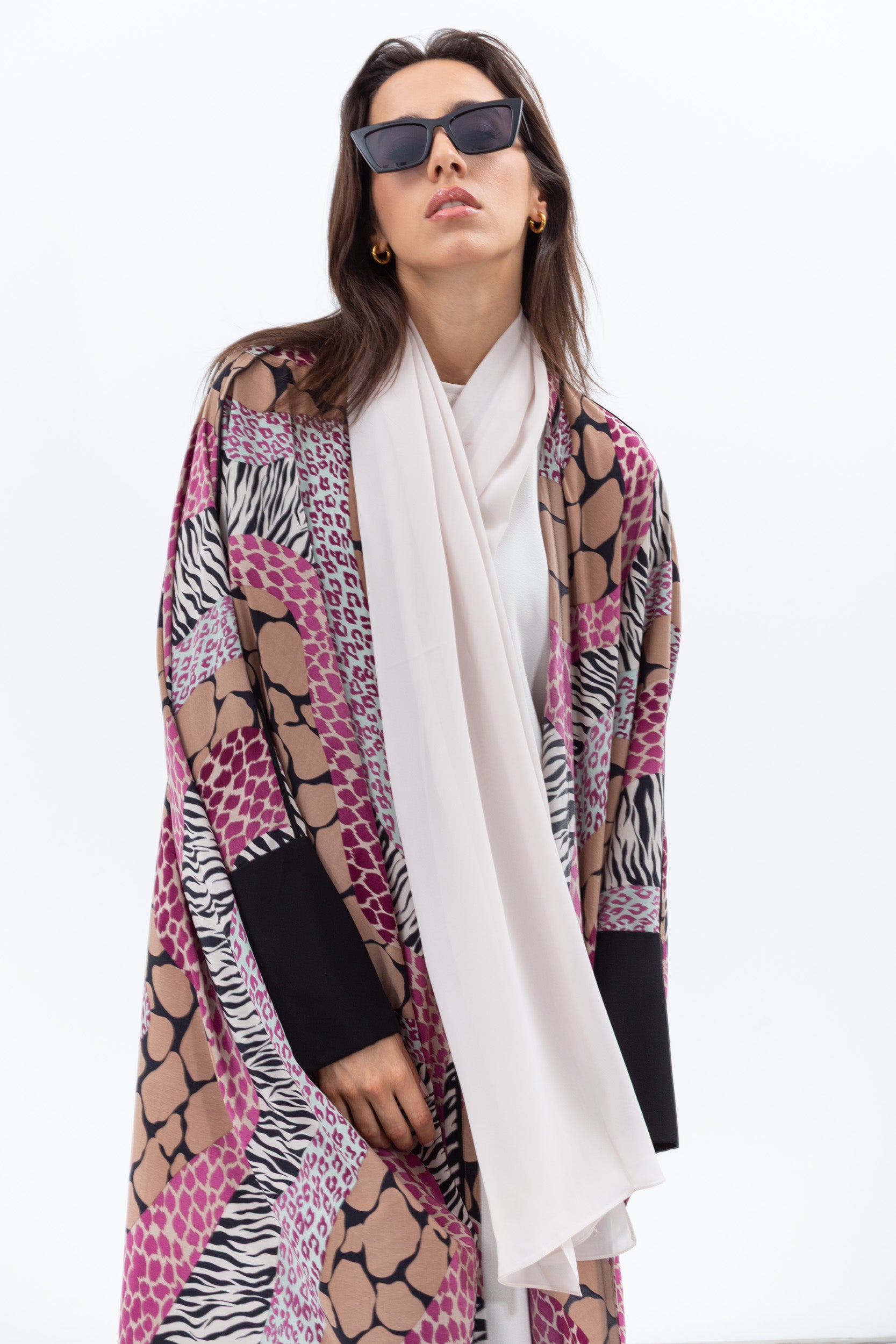 Butterfly Abaya in Mixed Print with Black Detailing