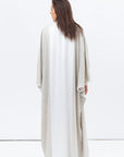 Flow Abaya in Taupe Linen with White Satin Detailing