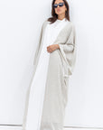 Flow Abaya in Taupe Linen with White Satin Detailing