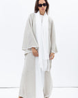 Flow Abaya in Taupe Linen with White Satin Detailing