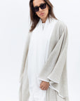 Flow Abaya in Taupe Linen with White Satin Detailing