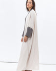 Loose cut Abaya in Beige with Grey Textured Detailing