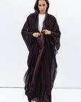Two Layer Flow Abaya in Black Dotted Chocolate Brown RTW