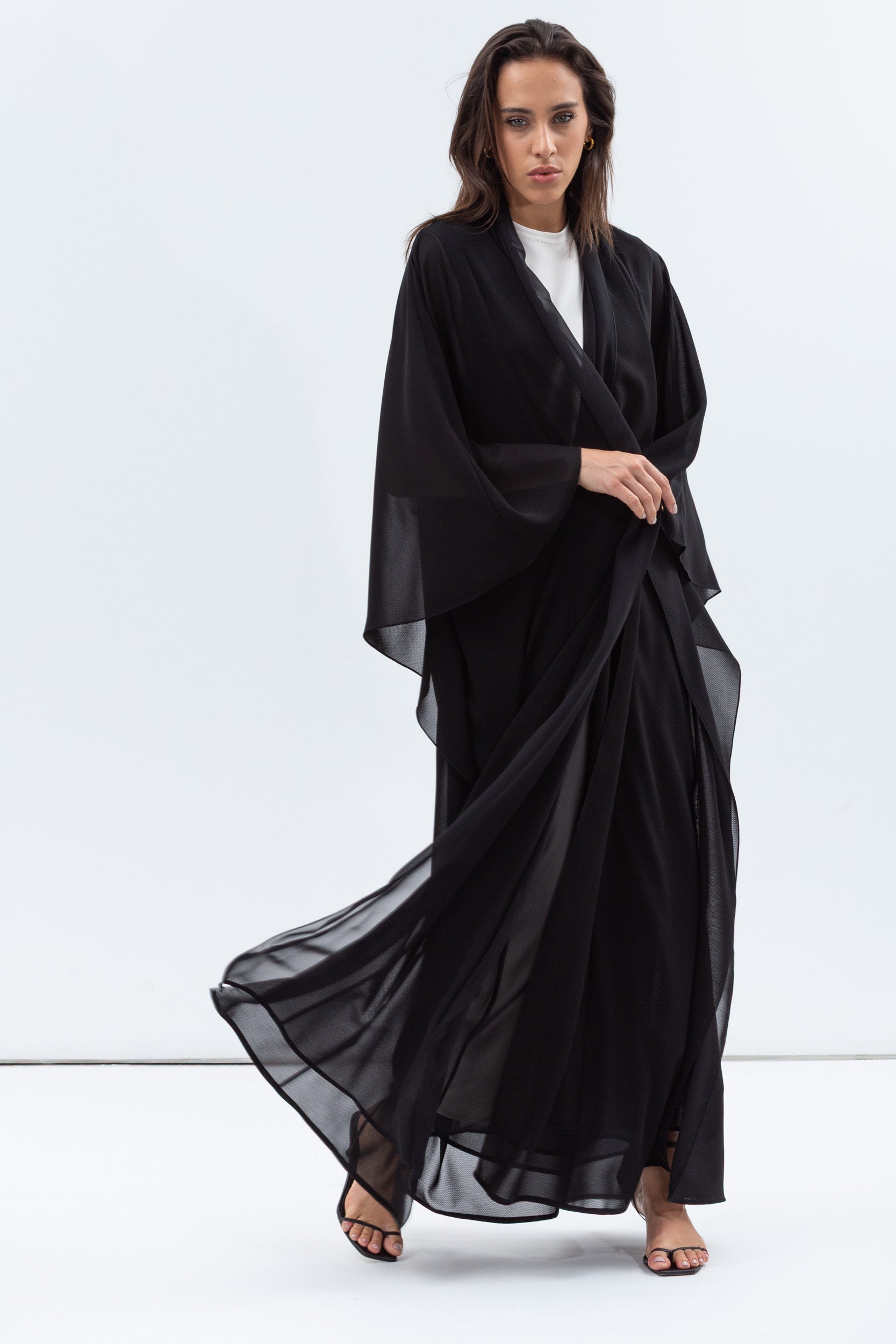 Two Layer Flow Abaya in Checkered Black RTW