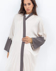Loose cut Abaya in Beige with Grey Textured Detailing