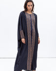 Butterfly Abaya in Navy Blue with Geometric Print