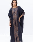 Butterfly Abaya in Navy Blue with Geometric Print