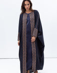 Butterfly Abaya in Navy Blue with Geometric Print