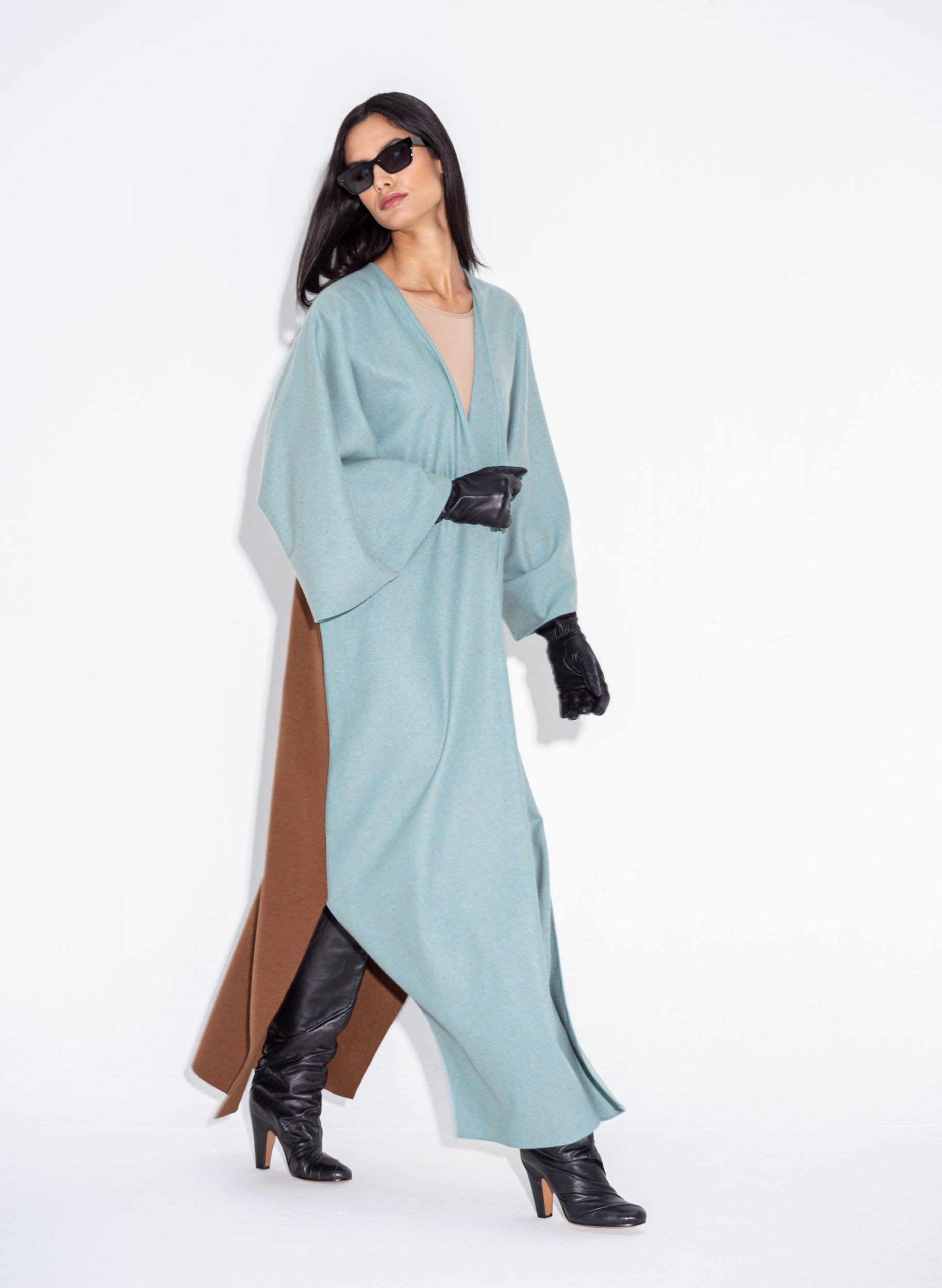 Winter Aqua Brown Wool Abaya