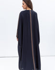 Butterfly Abaya in Navy Blue with Geometric Print
