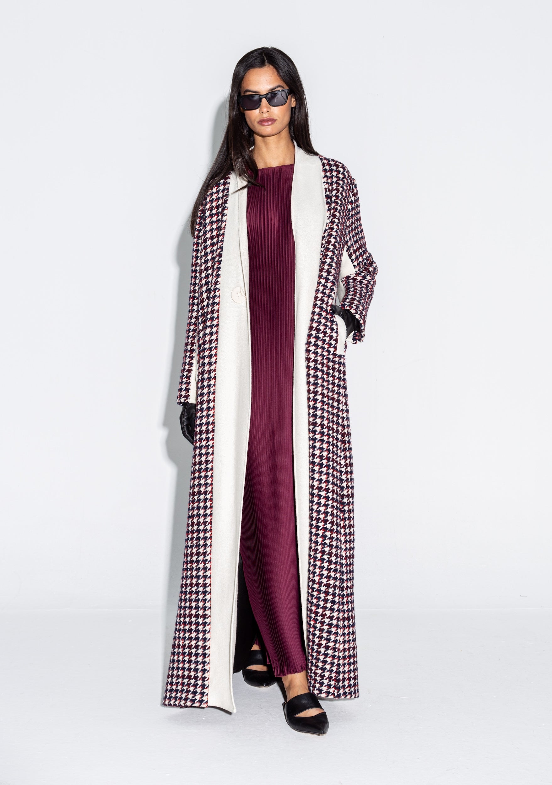 Maroon Chequered Tweed Winter Abaya