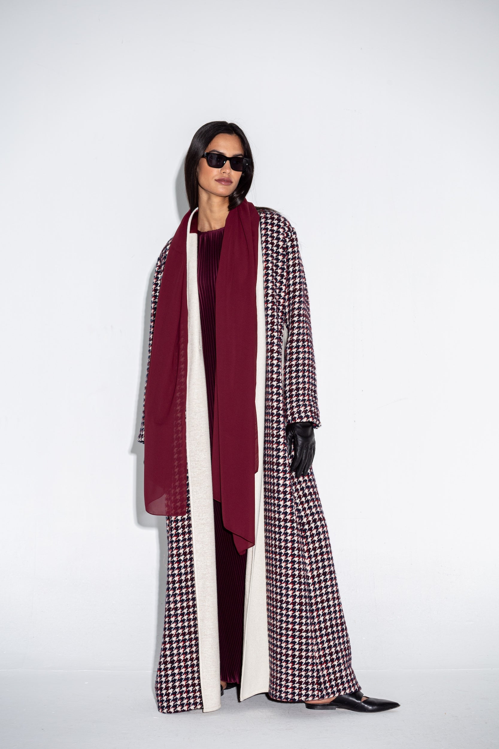 Maroon Chequered Tweed Winter Abaya