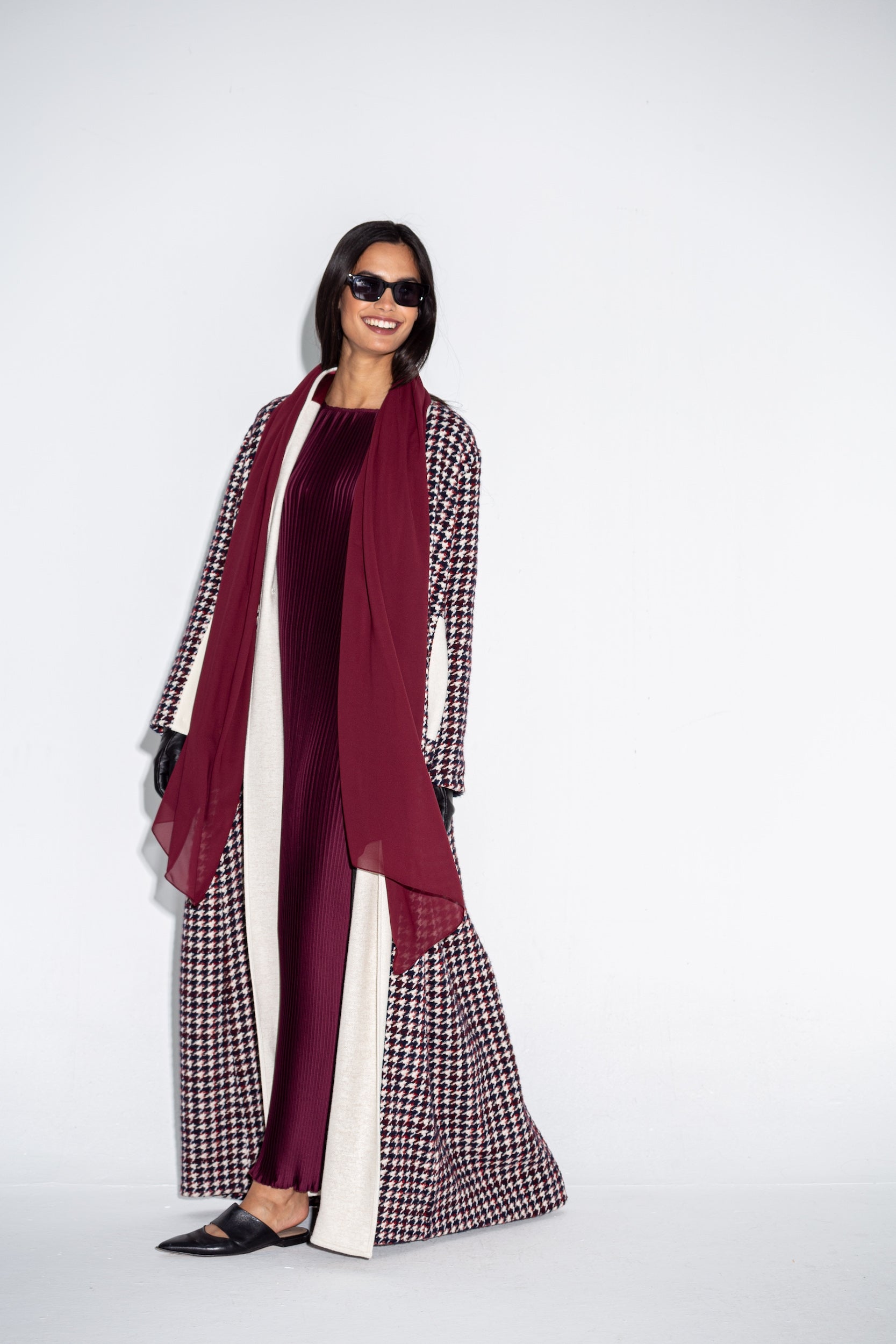 Maroon Chequered Tweed Winter Abaya