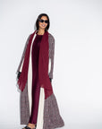 Maroon Chequered Tweed Winter Abaya