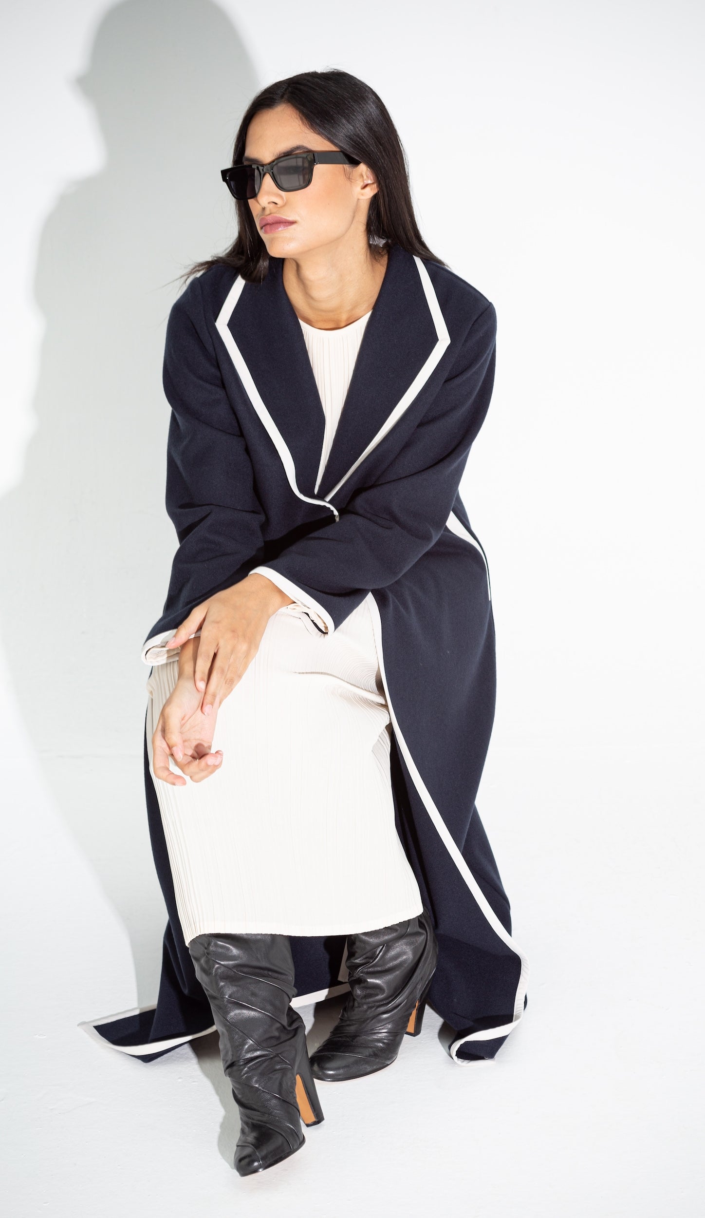 Winter Navy Blue Coat with Ivory Detailing