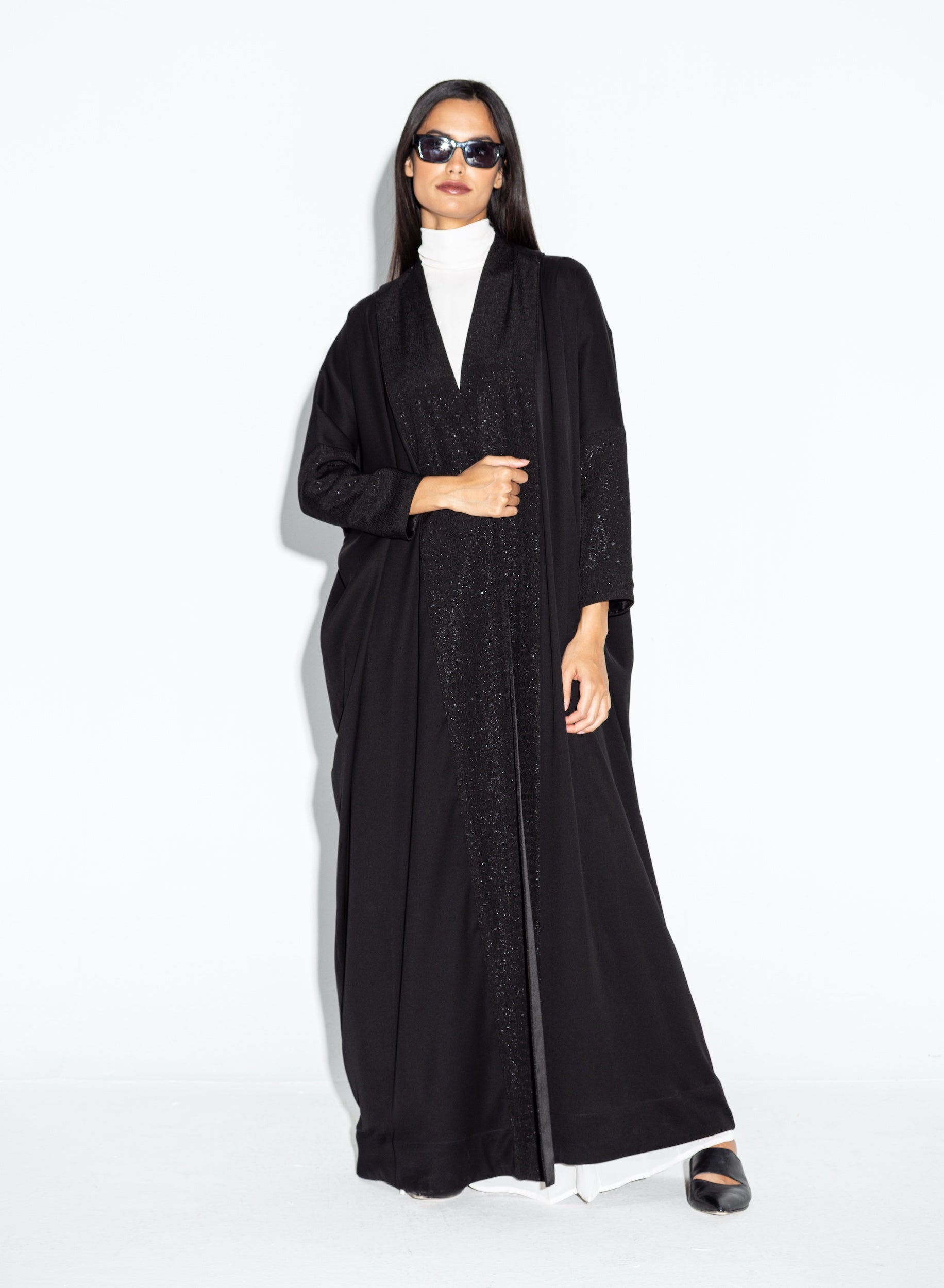 Black Glitter Collar Abaya