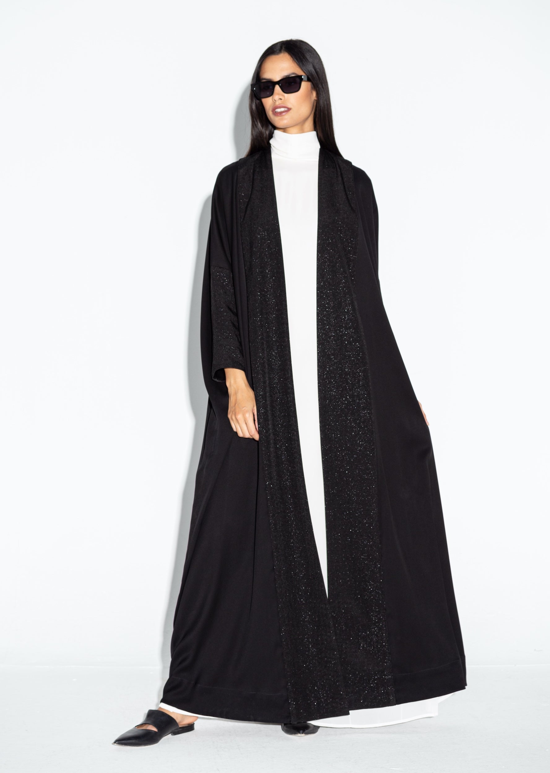 Black Glitter Collar Abaya